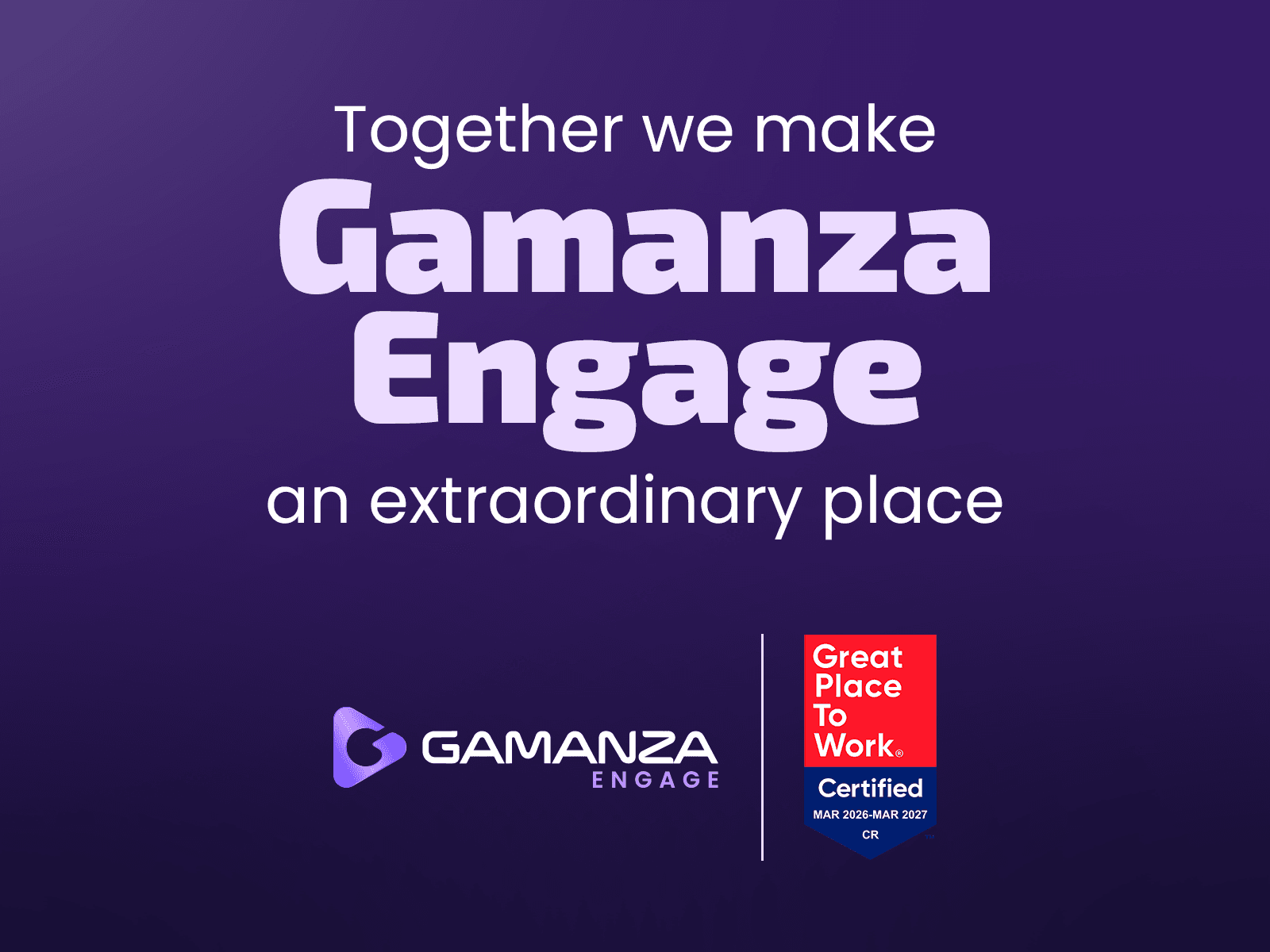 Gamanza Engage recognized as a Great Place to Work 2026–2027